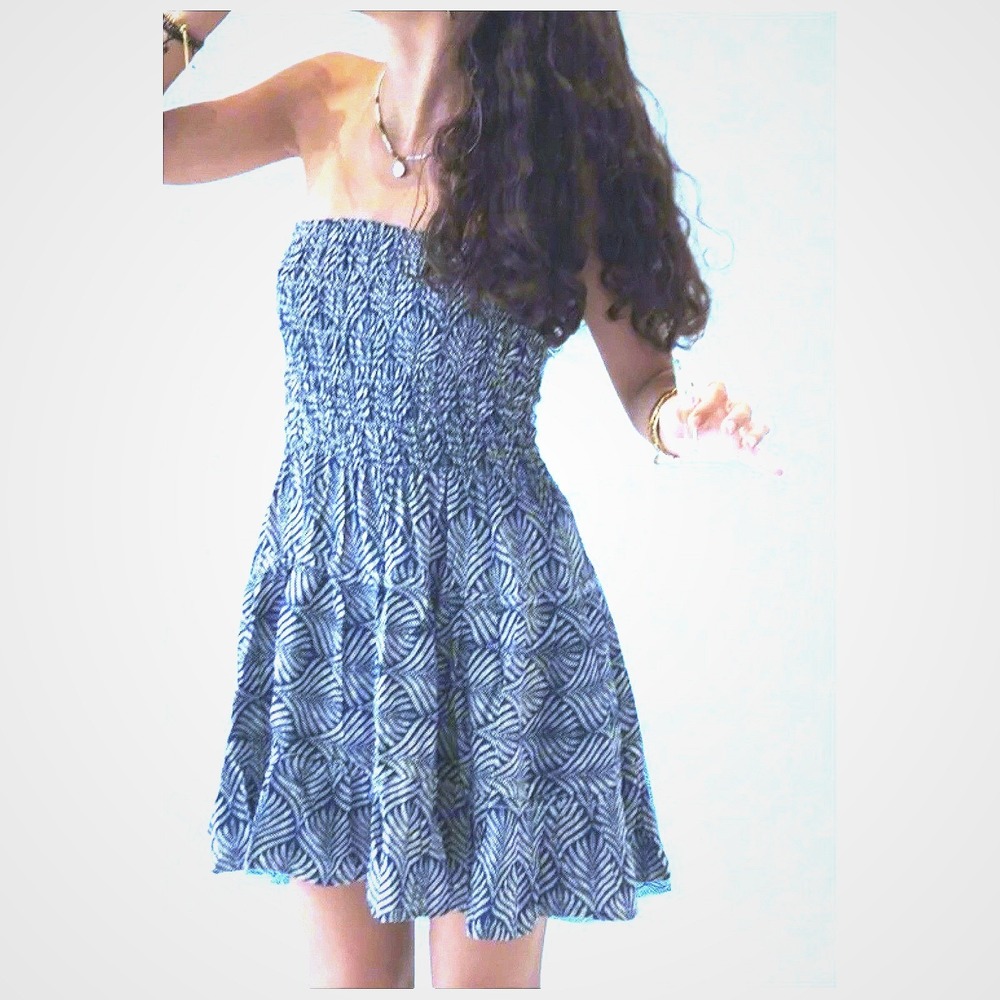 GiNarli Boho Chic Sleeveless Strapless Blue Tube Dress NEW Medium Cruise Summer